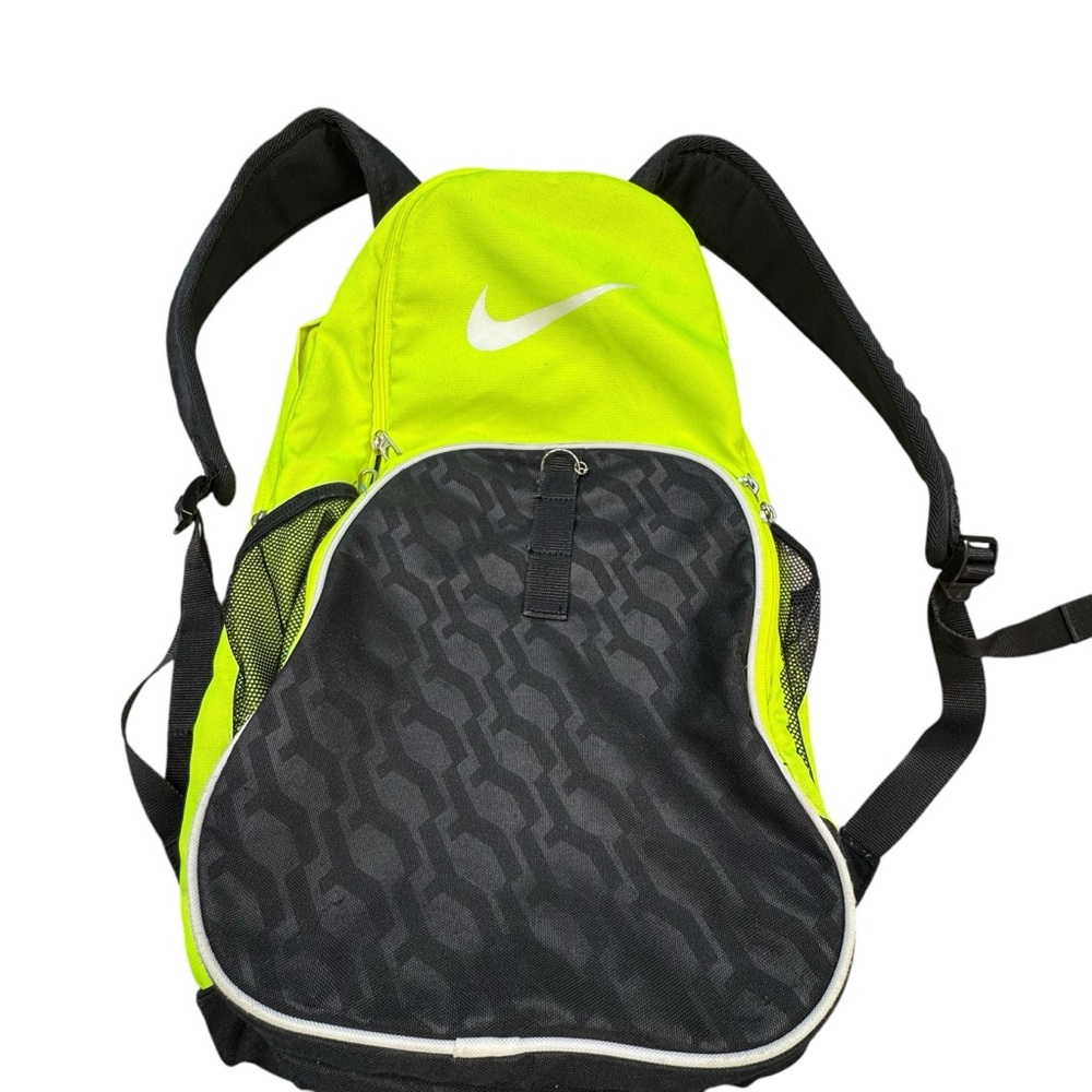 NIKE Fluorescent Yellow-Green Sporty Backpack‎ with Quilted Black Panel EUC